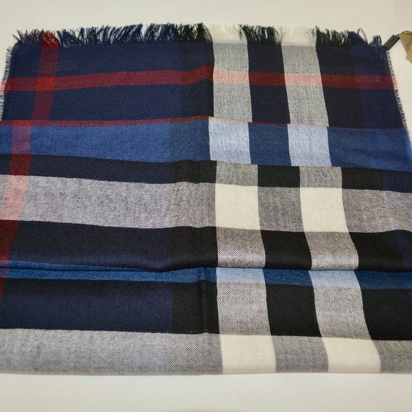 NWT BURBERRY TONAL LIGHTWEIGHT NOVA CHECK WOOL CASHMERE FRINGE SCARF - Picture 7 of 10